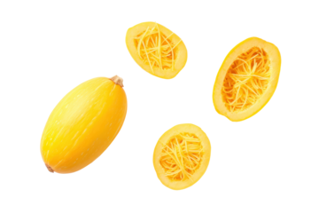 Strands of roasted spaghetti squash on transparent background perfect for gluten-free pasta topping charts