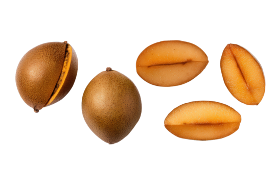 Green sapodilla half isolated on transparent background perfect for nutrition-content graphics and sorbet pints