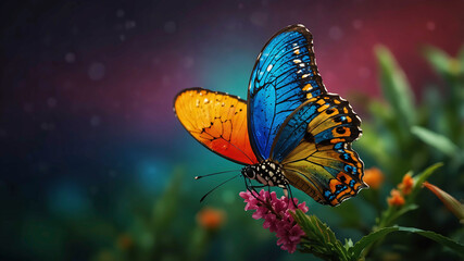 Vibrant Blue Orange Butterfly on Flower, Nature Wallpaper, HD Insect Photography