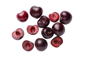 Neatly sliced Rio-Grande cherry wedges on transparent background ideal for frozen yogurt topping guides and sangria charts