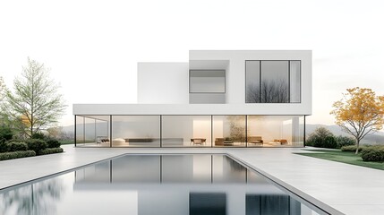 Modern white house with pool, minimalist style