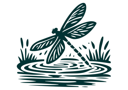 Dragonfly Hand Drawn Natural Illustration Stylized as Linocut Vector Isolated by AZ for Books, Arts, Design and Decoration Graphic Asset