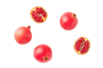 Arrayed white-pomegranate wedges on transparent background perfect for fermentation-guide charts and probiotic beverage art