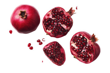 Scattered pomegranate arils on transparent background create vibrant pattern for cocktail-rim salt packaging