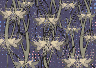 Dark backdrop with lines and butterfly wings for textiles or fabrics. Tropical motifs for fashion trends, business concepts, covers, cards, interior solutions, tiles, prints, wallpapers, posters, etc.