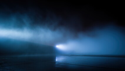 Misty Night Scene with Spotlight on a Concrete Surface
