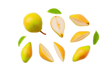 Whole Bartlett pear isolated on transparent background offers wholesome flavour for farm-fresh snack branding