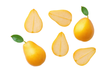 Arranged crimson pear-orange segments on transparent background perfect for cocktail-garnish charts and pâtisserie patterns