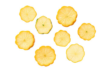 Halved yellow pattypan showing seed cavity isolated on transparent background ideal for roasting-guide infographics