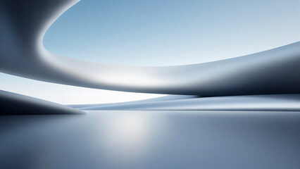 Sci-fi curved building, square platform, car advertisement background