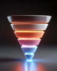 funnel journey customer marketing emotional A vibrant, modern graphic representation of a funnel, featuring layered colors and glowing effects, ideal for marketing or business presentations.