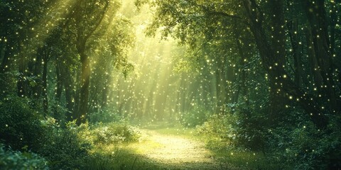 Obraz premium A breathtaking scene of a glowing forest, illuminated by soft magical light