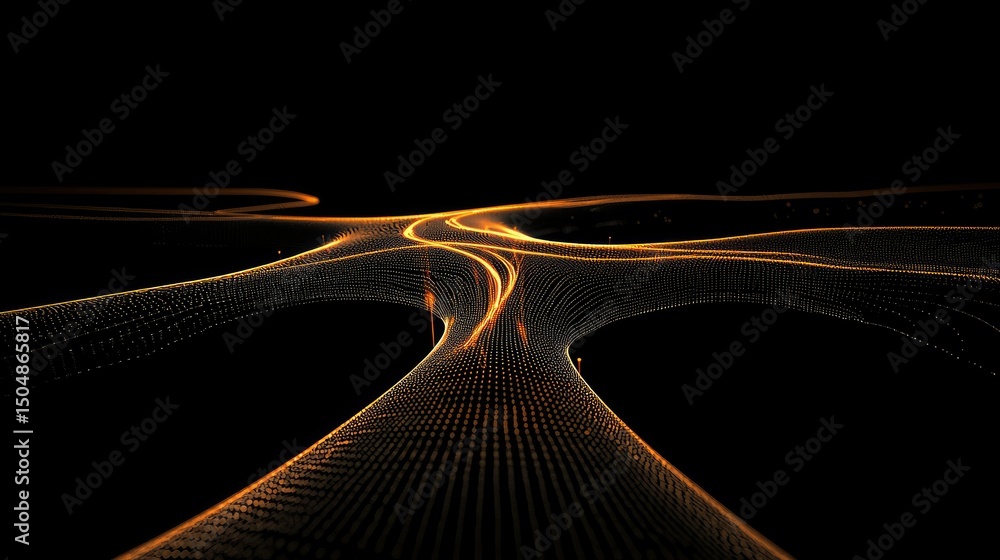 Poster abstract energy flow with dynamic orange light trails and dots