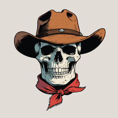 skull wearing a comic book style cowboy hat