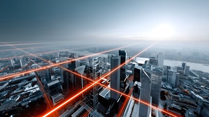 Fototapeta premium Futuristic city with data streams and smart infrastructure
