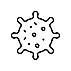 Black and white illustration of virus or bacteria with circular shape and protruding spikes
