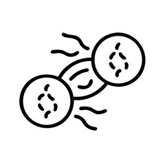 This shows simple black and white line drawing of two coffee beans connected by curved line, with wavy lines suggesting aroma