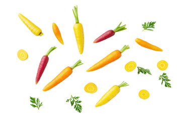 Minimal rainbow-carrot line-art motif on transparent background supplies cheerful farm-fresh accent for healthy-snack packaging