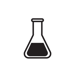 Black and white silhouette of a laboratory erlenmeyer flask with liquid inside simple chemistry concept