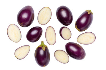Whole white mini eggplant isolated on transparent background brings delicate look to upscale culinary brochures