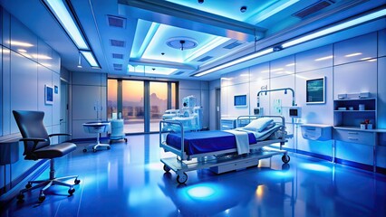 A Futuristic Abstract Medical Hospital Interior at Night AIGenerated Art Evoking Mystery and Innovation in Healthcare