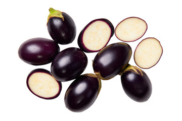 White mini eggplant half on transparent background ideal for fusion-cuisine recipe blogs