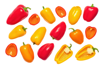 Whole red mini bell-pepper isolated on transparent background adds punchy colour to snack-pack hero images