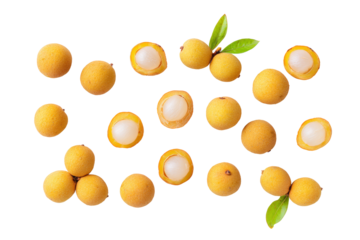 Whole longan cluster top-view isolated on transparent background adds orchard authenticity to juice-bar hero imagery
