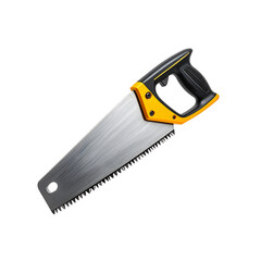 Sharp hand saw with yellow and black handle tool diy on transparent background