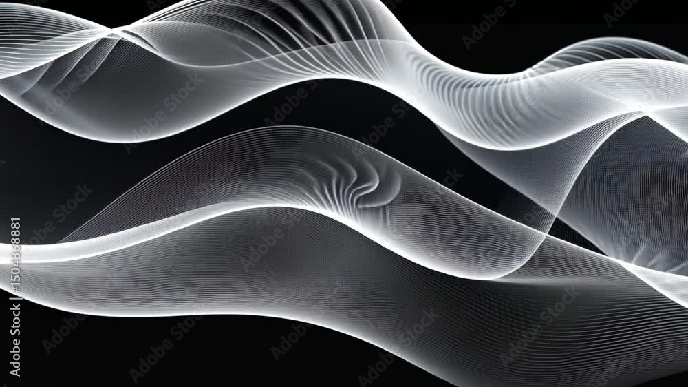 Poster abstract waves fluid motion and elegant lines in black and white design, evoking tranquility and cap