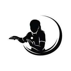 Women Table Tennis Silhouette Logo Design Vector