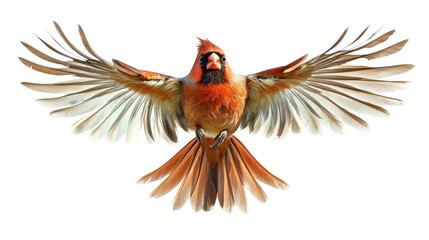 Obraz premium Red Cardinal Bird in Flight with Outstretched Wings on Transparent Background