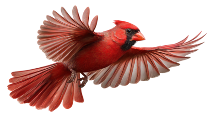  Red Cardinal Bird in Flight with Outstretched Wings on Transparent Background