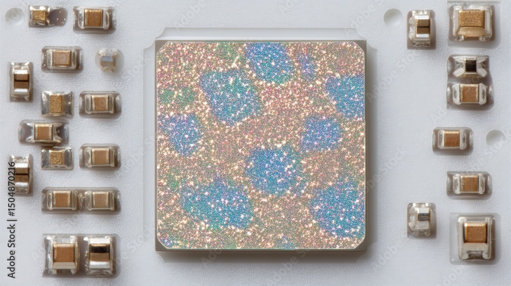 Aufkleber high resolution close up of circuit board with colorful glitter microchip