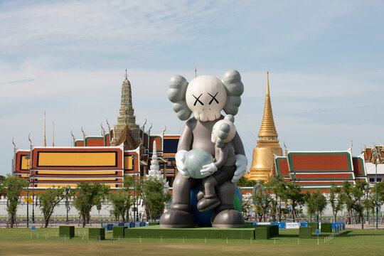Bangkok, Thailand - May 23, 2025 : KAWS Companion Inflatable art Sculpture displayed at KAWS:HOLIDAY THAILAND Evant in Bangkok, Thailand.	