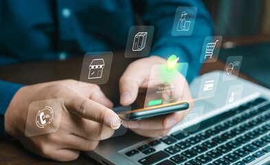 Order Confirmed. Online payment with digital marketing, Online shopping and e-commerce. Banking online payment Approved concept button. Credit card and network connection icon on business technology.