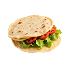 Delicious looking grilled pita sandwich with fresh vegetables, perfect for a healthy lunch option. png with transparent background.