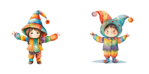 cute kid wearing carnival costume watercolor vector illustration