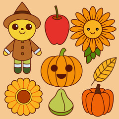 Background design with autumn icons and objects.