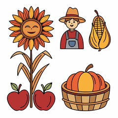 Background design with autumn icons and objects.