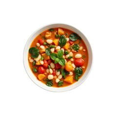 Delicious and colorful vegetable soup garnished in a white bowl, perfect for healthy meal inspiration..