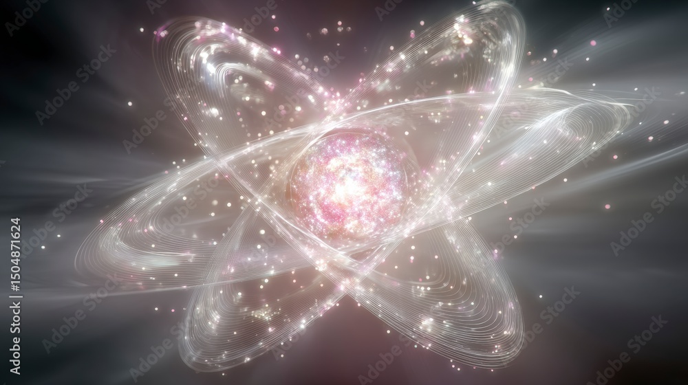 Poster abstract atom particle physics energy science technology innovation orbiting quantu