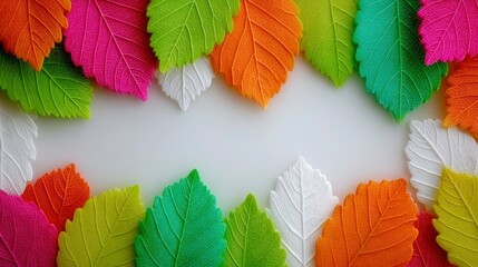 Colorful Autumn Leaves Border  Bright Fall Foliage Frame  White Background