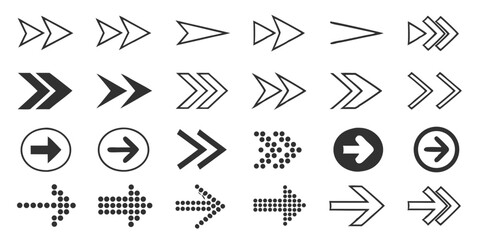 Modern Arrow Icon Set – 60 Black Vector Arrows in Solid, Dotted, Outlined & Pixel Styles for UI & Graphics
