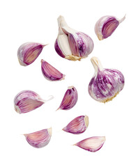 Garlic cloves peeled and scattered isolated, ideal for recipe-step visuals and blog headers