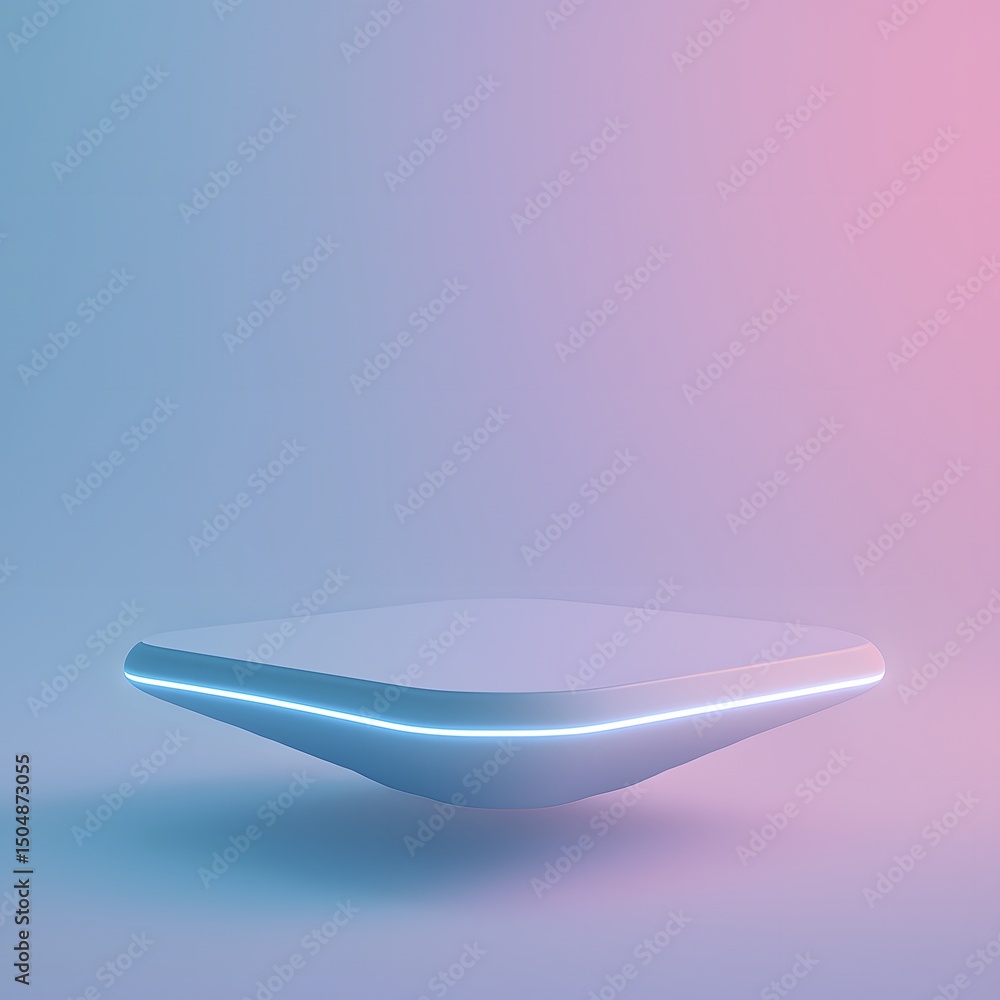 Poster abstract platform with neon light accent in gradient background for product display mockup