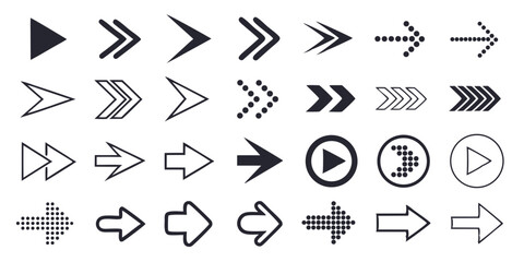 Modern Arrow Icon Set – 60 Black Vector Arrows in Solid, Dotted, Outlined & Pixel Styles for UI & Graphics