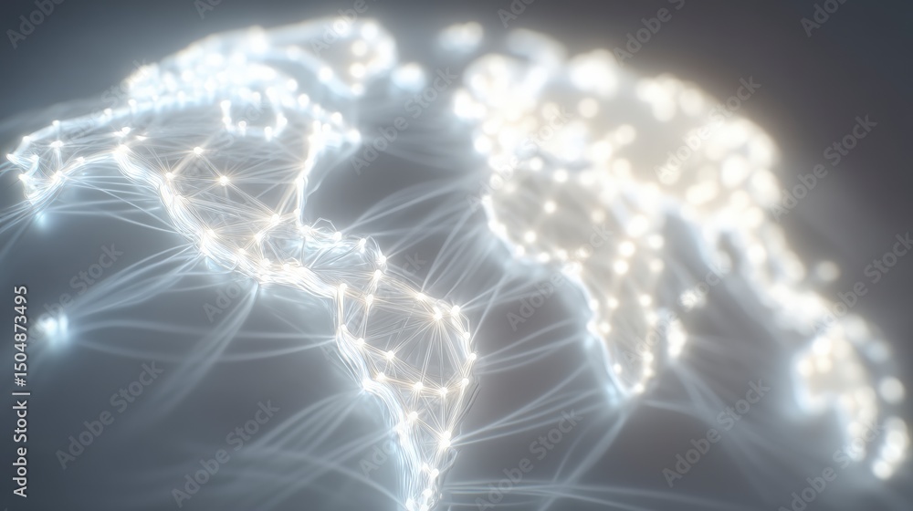 Poster global network digital connections world map illuminated lines bright nodes technolog