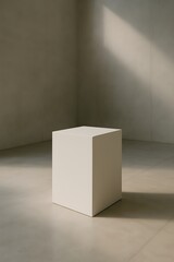 Minimalist White Cube Display Stand in a Bright Room Perfect for Product Showcase and Presentation