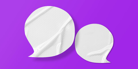 White speech bubble crumpled paper isolated on purple background